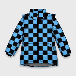 Куртка зимняя для девочки Шахматная доска Синяя, цвет: 3D-светло-серый