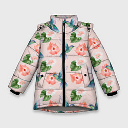 Куртка зимняя для девочки Колибри и нежные цветы, цвет: 3D-светло-серый