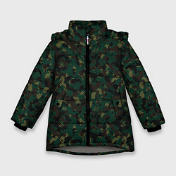 Куртка зимняя для девочки Тёмно-Зелёный Сеточный Камуфляж, цвет: 3D-светло-серый