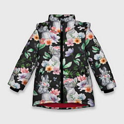 Куртка зимняя для девочки Котики в цветочках, цвет: 3D-красный
