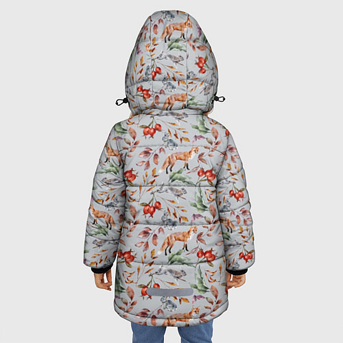 Зимняя куртка для девочки Лисы и лесные ягоды / 3D-Красный – фото 4