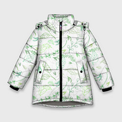 Зимняя куртка для девочки Хаос из зелёных веток и листьев