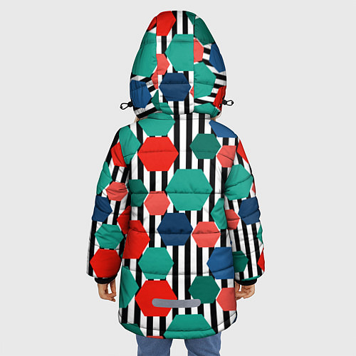 Зимняя куртка для девочки Геометрический разноцветный узор / 3D-Красный – фото 4