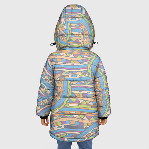 Зимняя куртка для девочки Разноцветный геометрический узор в стиле дудл / 3D-Светло-серый – фото 4