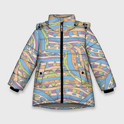Зимняя куртка для девочки Разноцветный геометрический узор в стиле дудл