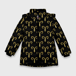 Зимняя куртка для девочки Золотой овен на черном фоне Паттерн