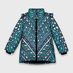 Куртка зимняя для девочки Абстракция Зеленый, белый и синий цвета Волны, лин, цвет: 3D-черный