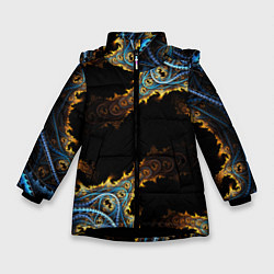 Куртка зимняя для девочки Огненные фракталы 3d, цвет: 3D-черный