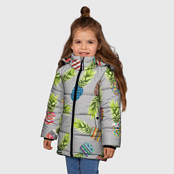 Куртка зимняя для девочки Узорные ананасы, цвет: 3D-светло-серый — фото 2
