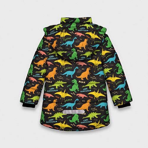 Зимняя куртка для девочки Разноцветные Динозавры / 3D-Черный – фото 2