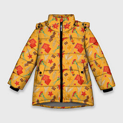 Зимняя куртка для девочки Георгиевская ленточка, Вечный огонь, цветок, медал