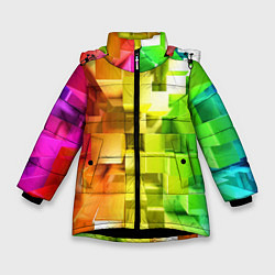 Куртка зимняя для девочки Геометрический паттерн 3D Neon, цвет: 3D-черный