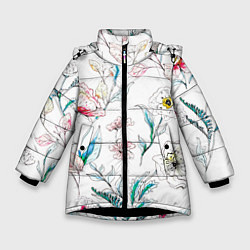 Зимняя куртка для девочки Цветы Нарисованные