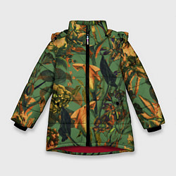 Куртка зимняя для девочки Цветы Оранжевые, цвет: 3D-красный