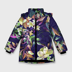 Куртка зимняя для девочки Цветы Красочный Букет, цвет: 3D-черный
