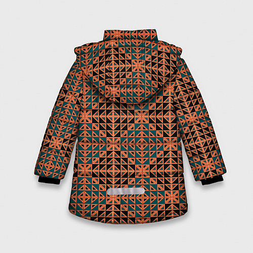 Зимняя куртка для девочки Абстракция из синих и черных квадратов и треугольн / 3D-Черный – фото 2