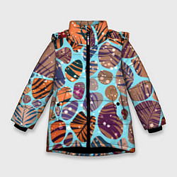 Куртка зимняя для девочки Разноцветные камушки, цветной песок, пальмовые лис, цвет: 3D-черный