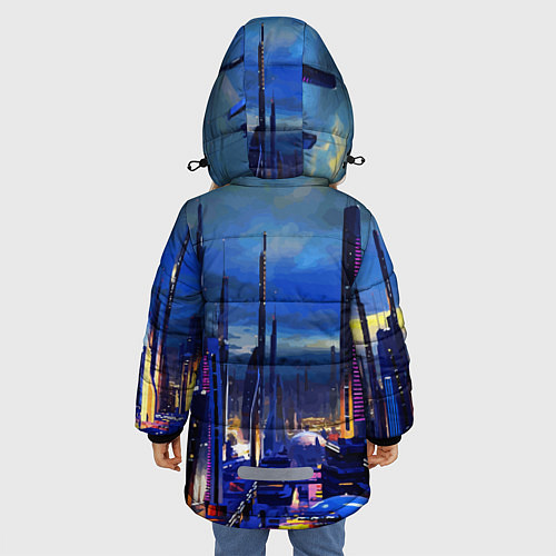 Зимняя куртка для девочки Город будущего Неон / 3D-Красный – фото 4