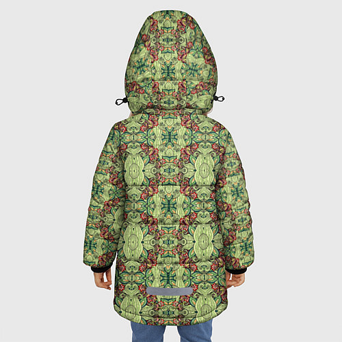 Зимняя куртка для девочки Зеленые и коричневые узоры / 3D-Светло-серый – фото 4