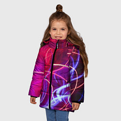 Куртка зимняя для девочки Неоновые огни Абстракция, цвет: 3D-черный — фото 2