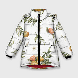 Куртка зимняя для девочки Цветы и Мандарин, цвет: 3D-красный