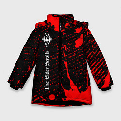 Куртка зимняя для девочки TESV: SKYRIM - Краска Вертикально, цвет: 3D-черный