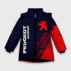 Куртка зимняя для девочки ПЕЖО Autosport Следы Шин, цвет: 3D-черный