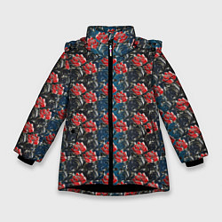 Куртка зимняя для девочки Flowers Pattern, цвет: 3D-черный