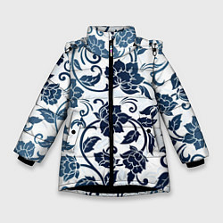 Зимняя куртка для девочки Гжелевые цветы