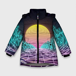 Зимняя куртка для девочки Vaporwave Закат солнца в горах Neon
