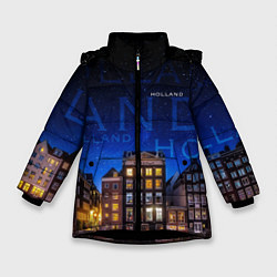 Куртка зимняя для девочки Голландия в ночи, цвет: 3D-черный