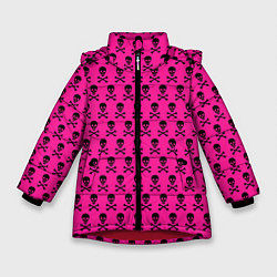 Куртка зимняя для девочки Розовый фон с черепами паттерн, цвет: 3D-красный