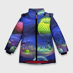 Зимняя куртка для девочки Геометрический фрактальный неоновый паттерн Geomet