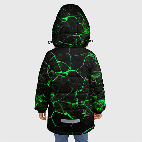 Зимняя куртка для девочки Абстракция - Черно-зеленый фон - дым / 3D-Красный – фото 4