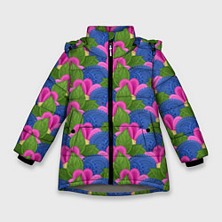 Куртка зимняя для девочки Абстрактные цветы паттерн, цвет: 3D-светло-серый