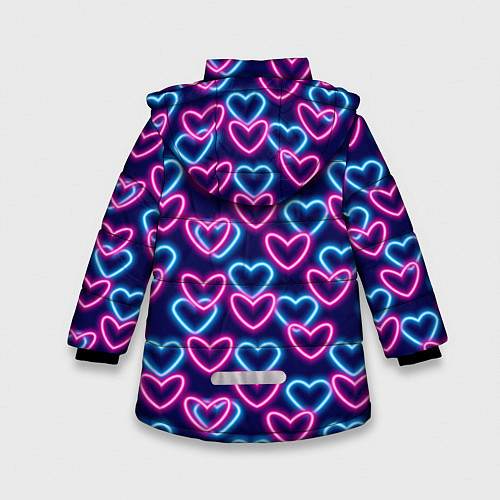 Зимняя куртка для девочки Неоновые сердца, паттерн / 3D-Черный – фото 2
