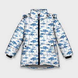 Зимняя куртка для девочки Голубые рыбки ретро принт