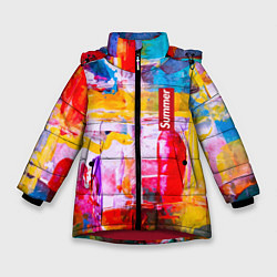 Куртка зимняя для девочки Импрессионизм Лето Абстракция Impressionism Summer, цвет: 3D-красный