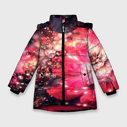 Куртка зимняя для девочки Нежные цветы и блестки, цвет: 3D-красный