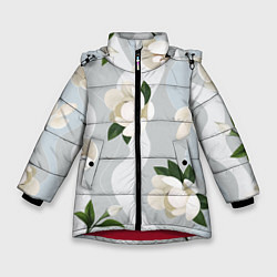 Зимняя куртка для девочки Цветы Белые С Полосами