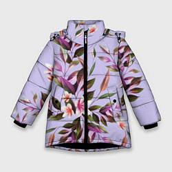 Куртка зимняя для девочки Цветы Вересковый Сад, цвет: 3D-черный