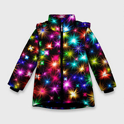 Куртка зимняя для девочки ЦВЕТНЫЕ ЗВЕЗДЫ COLORED STARS, цвет: 3D-черный