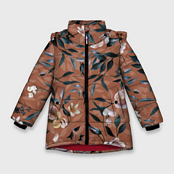 Зимняя куртка для девочки Цветы Сад Кирпичного Цвета