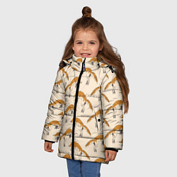 Куртка зимняя для девочки Лиса в прыжке - паттерн, цвет: 3D-черный — фото 2