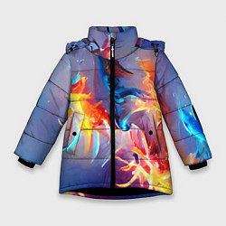Куртка зимняя для девочки Замерзшее пламя, цвет: 3D-черный