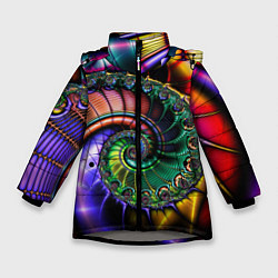 Куртка зимняя для девочки Красочная фрактальная спираль Colorful fractal spi, цвет: 3D-светло-серый