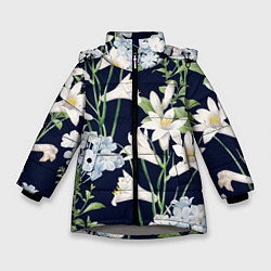 Куртка зимняя для девочки Цветы Белые Лилии В Саду, цвет: 3D-светло-серый