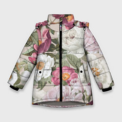 Куртка зимняя для девочки Цветы Розовый Сад Пион и Роз, цвет: 3D-светло-серый