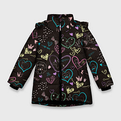 Зимняя куртка для девочки Паттерн милые животные и сердечки