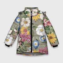 Зимняя куртка для девочки Цветы Красочный Вечерний Узор